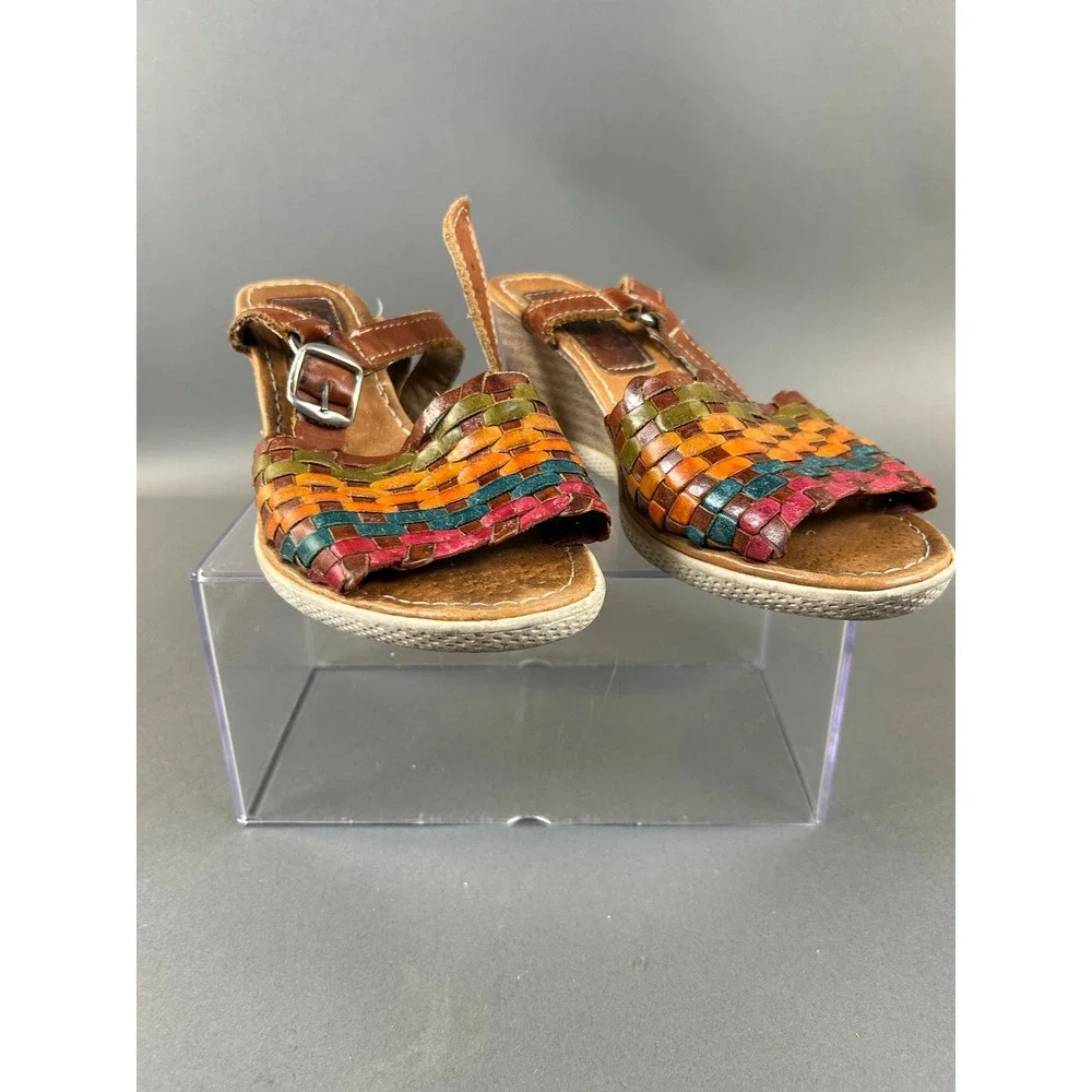 Artesanias Mexicanas Huarache Wedge Sandals Multi-Color Woven Leather Womens 9